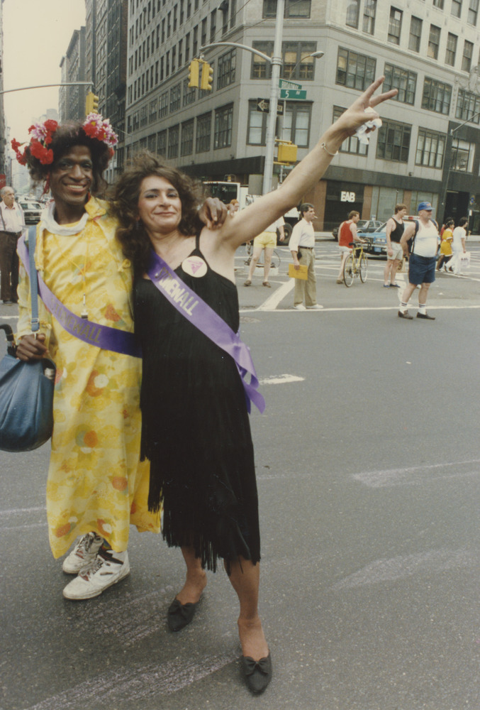 A picture of Marsha P. Johnson and Sylvia Rivera wearing Stonewall sashes at a pride event in New York City in 1989.