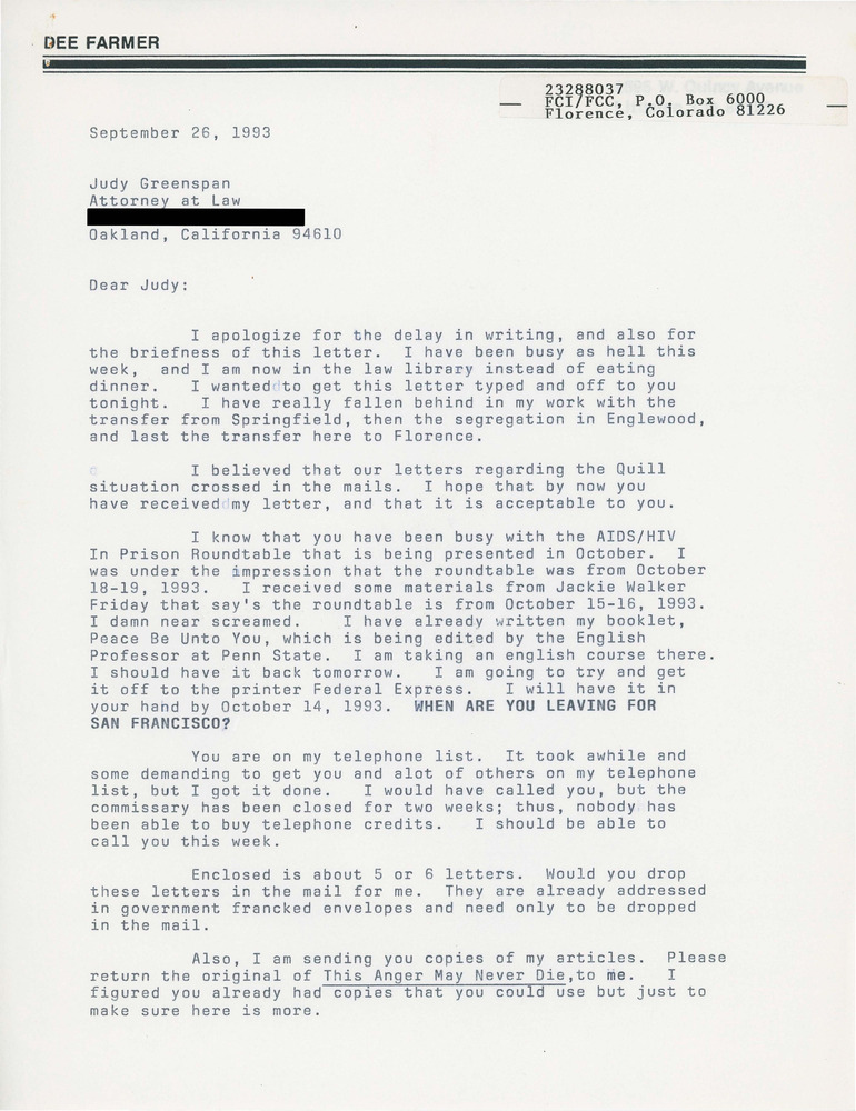 Download the full-sized PDF of Letter by Dee Farmer on Writing Updates