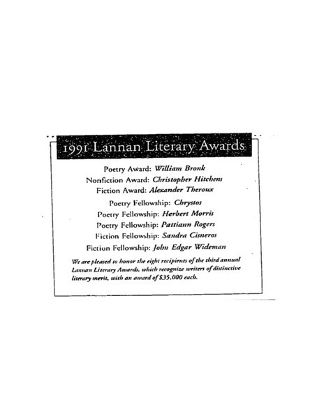 Download the full-sized image of 1991 Lannan Literary Awards
