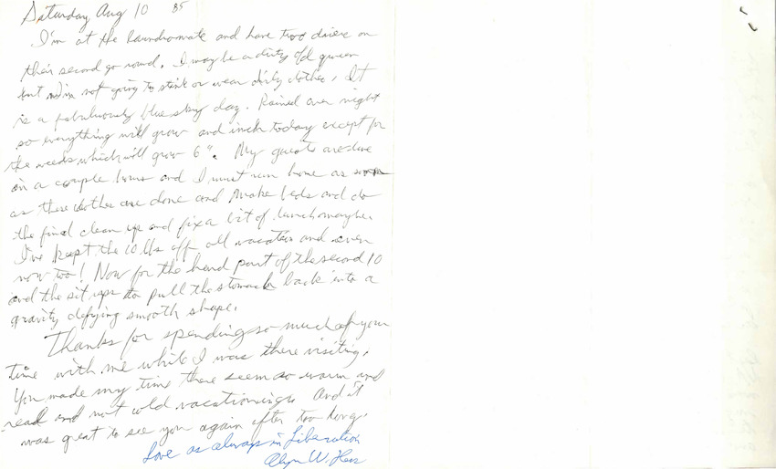 Download the full-sized PDF of Correspondence from Alyn Hess to Lou Sullivan (August 10, 1985)