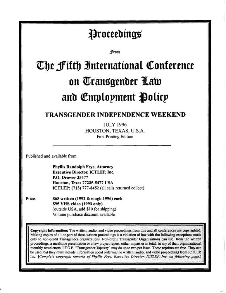 Download the full-sized PDF of Proceedings from the Fifth International Conference on Transgender Law and Employment Policy
