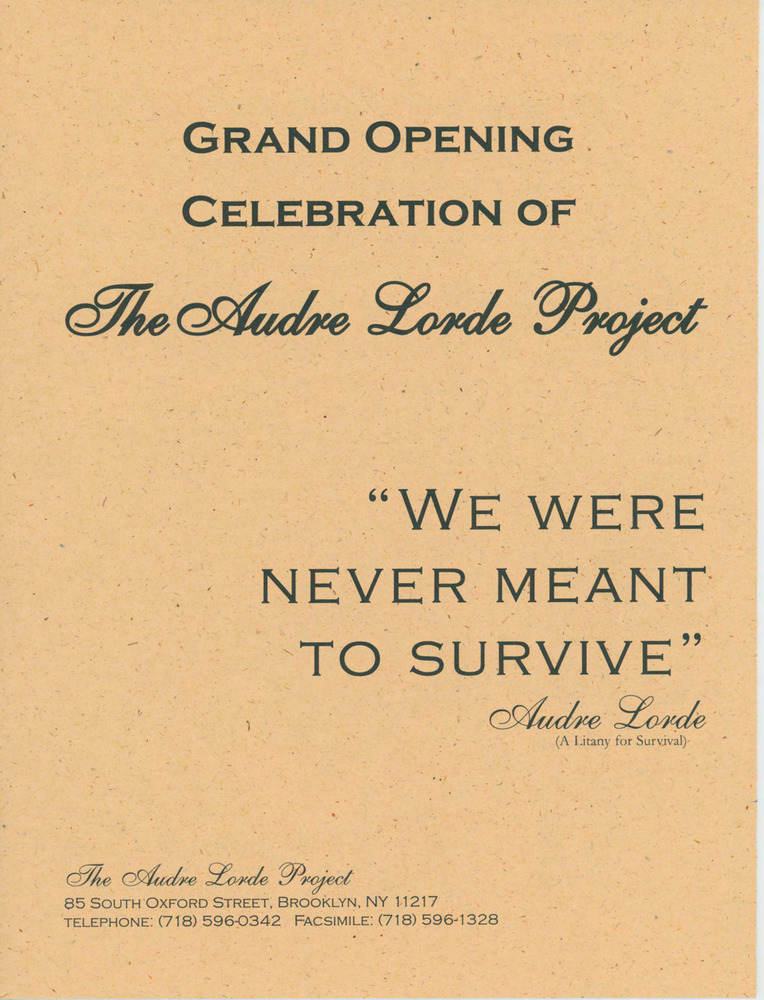 Download the full-sized PDF of Audre Lorde Grand Project Opening Celebration Program, 1996
