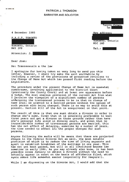 Download the full-sized image of Letter from Patricia Thomson to Joan (December 4, 1985)