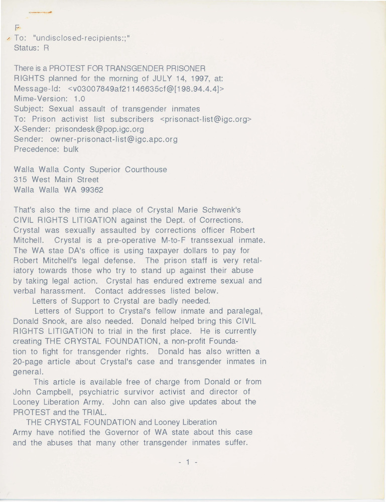 Download the full-sized PDF of Email on Protest for Transgender Prisoner Rights