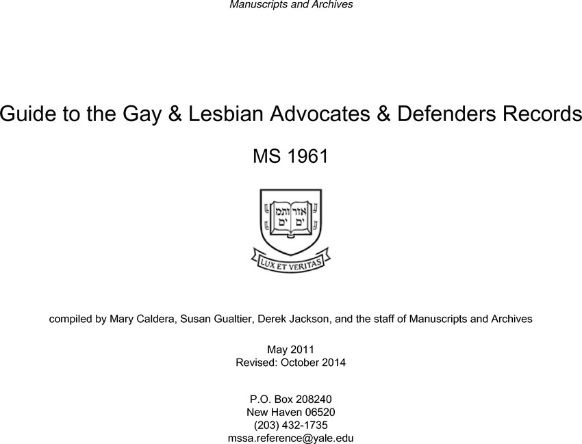 Download the full-sized PDF of Guide to the Gay & Lesbian Advocates & Defenders Records