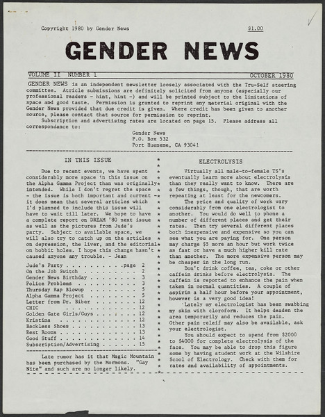 Download the full-sized image of Gender News Vol. 2, No. 1