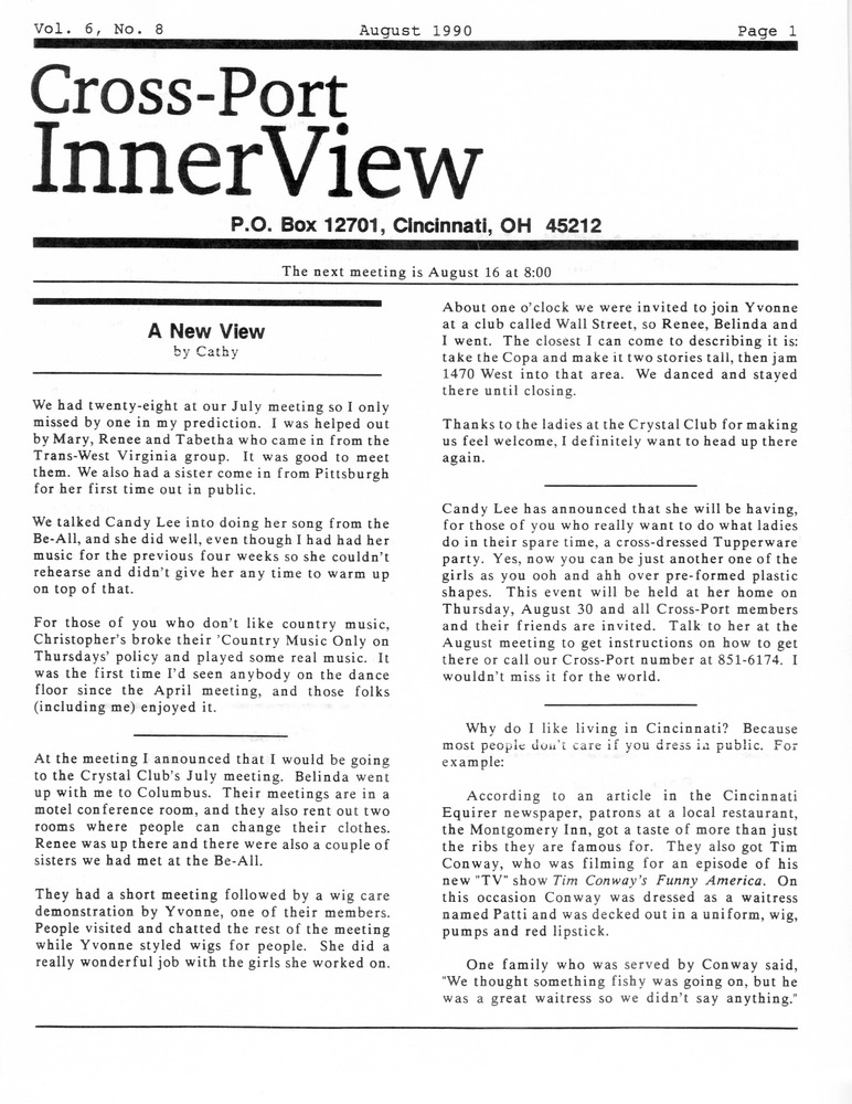 Download the full-sized PDF of Cross-Port InnerView, Vol. 6 No. 8 (August, 1990)