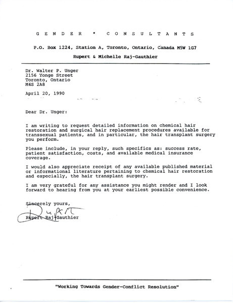 Download the full-sized image of Letter from Rupert Raj to Dr. Walter P. Unger (April 20, 1990)