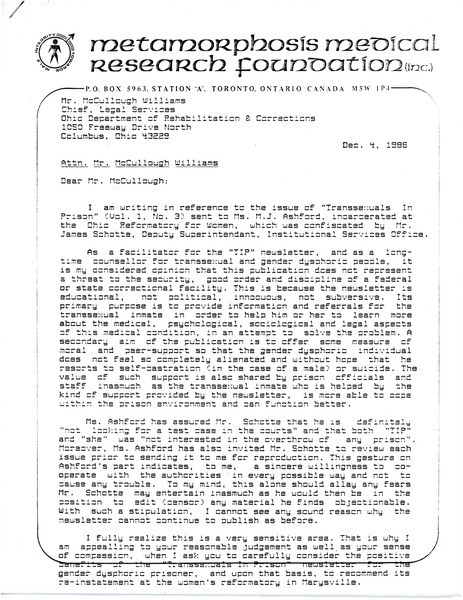 Download the full-sized image of Letter from Rupert Raj to McCullough Williams (December 4, 1986)