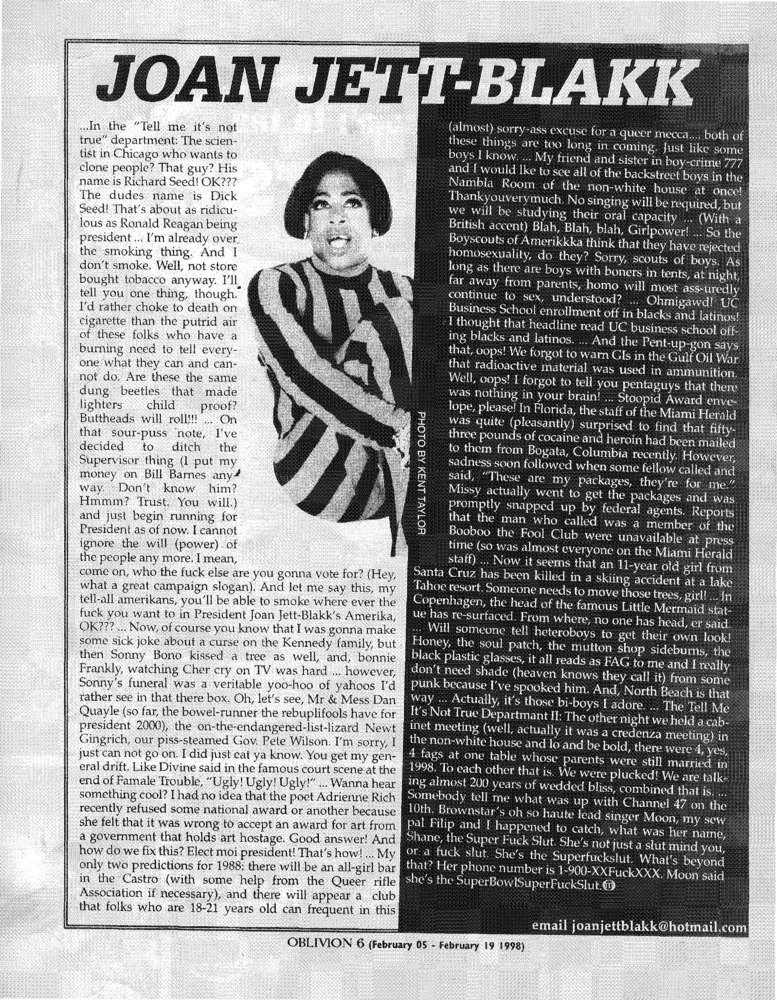 Download the full-sized PDF of Joan Jett Blakk Articles for Oblivion (1998)