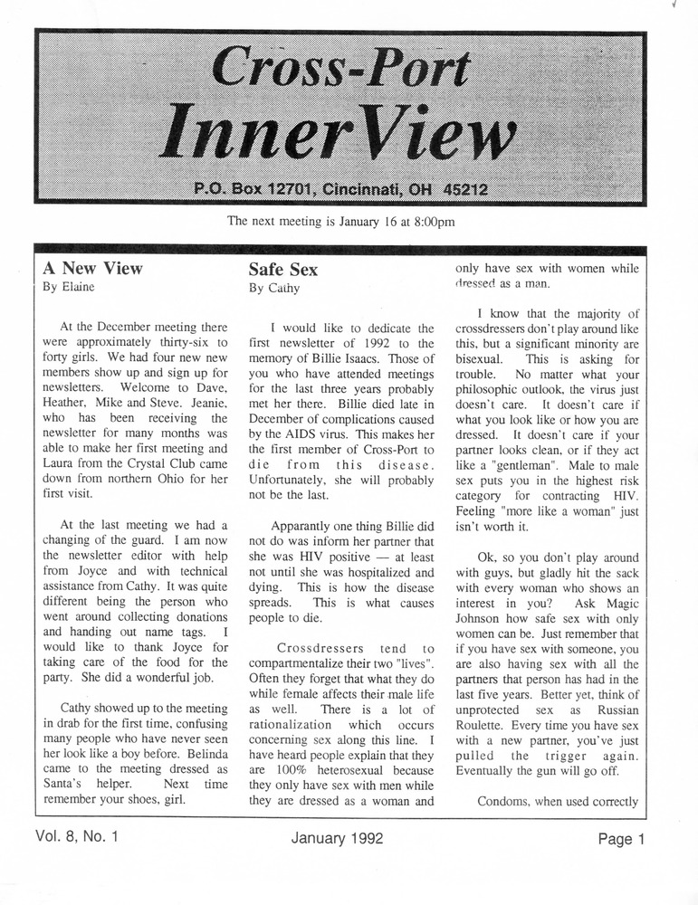 Download the full-sized PDF of Cross-Port InnerView, Vol. 8 No. 1 (January, 1992)