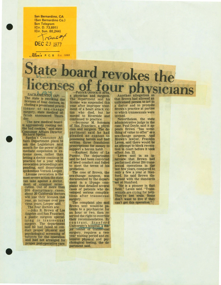 Download the full-sized PDF of State Board Revokes the Licenses of Four Physicians