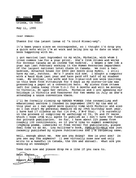 Download the full-sized image of Letter from Rupert Raj to Emmon (May 11, 1990)