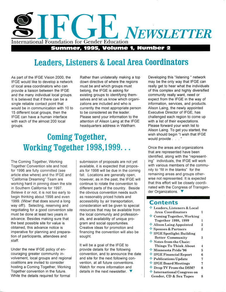 Download the full-sized PDF of IFGE Newsletter Vol. 1 No. 2 (Summer 1995)