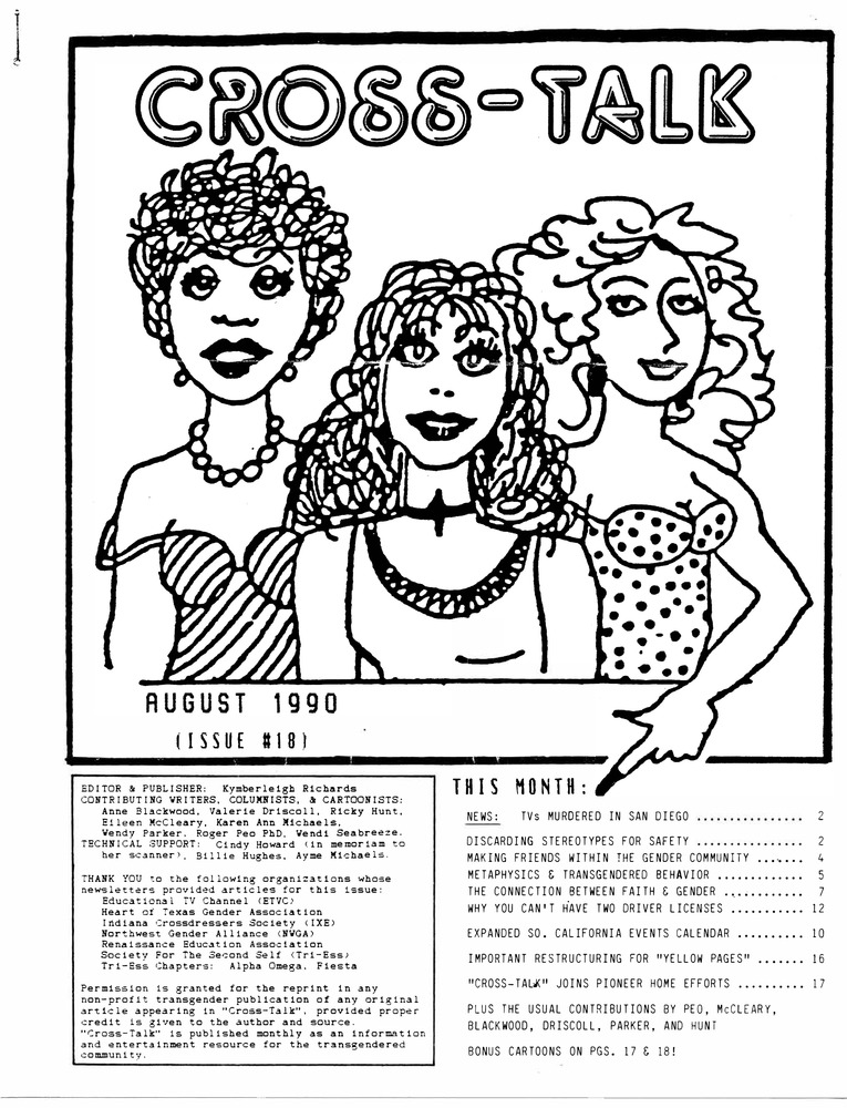 Download the full-sized PDF of Cross-Talk: The Transgender Community News & Information Monthly, No. 18 (August, 1990)