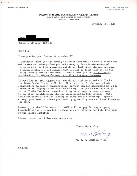 Download the full-sized image of Letter from Dr. William R. N. Lindsey to Chris (November 30, 1978)