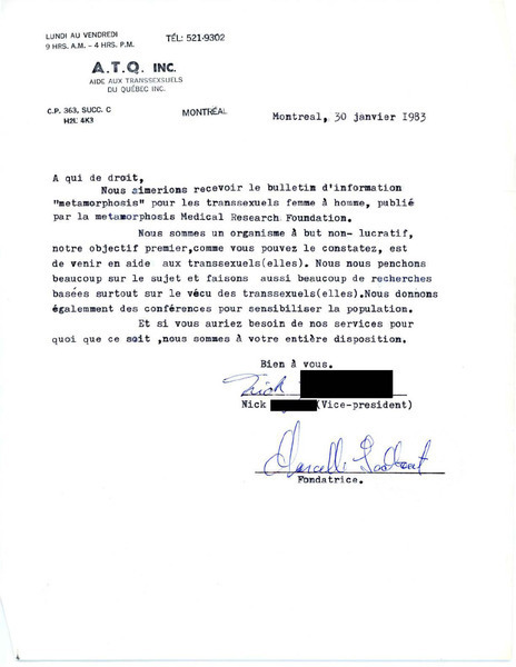 Download the full-sized image of Letter from Nick and Marie-Marcelle Godbout to Rupert Raj (January 30, 1983)