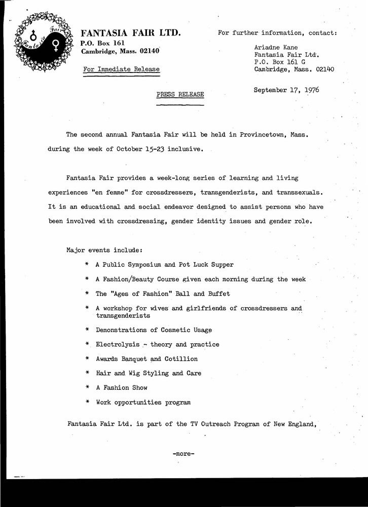 Download the full-sized PDF of Fantasia Fair Press Release (September 17, 1976)
