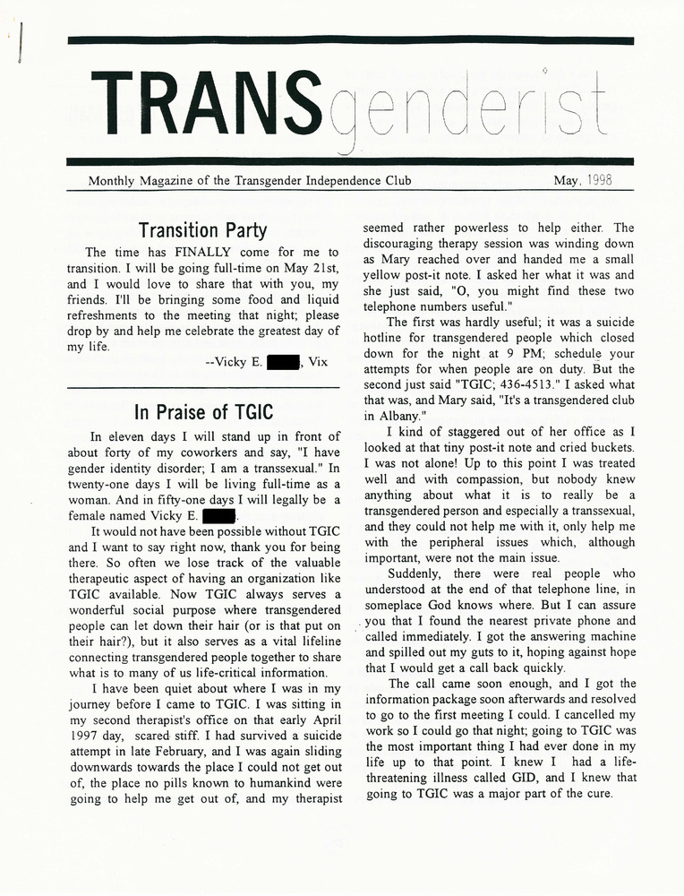 Download the full-sized PDF of The Transgenderist (May, 1998)