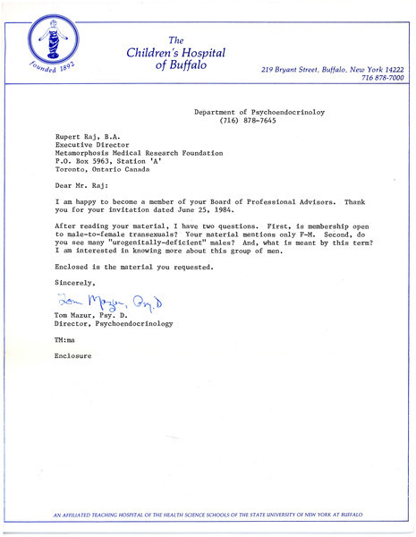 Download the full-sized image of Letter from Dr. Tom Mazur to Rupert Raj