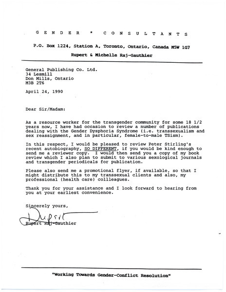 Download the full-sized image of Letter from Rupert Raj to The General Publishing Co. Ltd. (April 24, 1990)