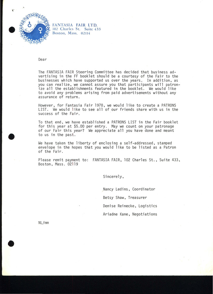 Download the full-sized PDF of Fantasia Fair Business Advertising Letter Template (1978)