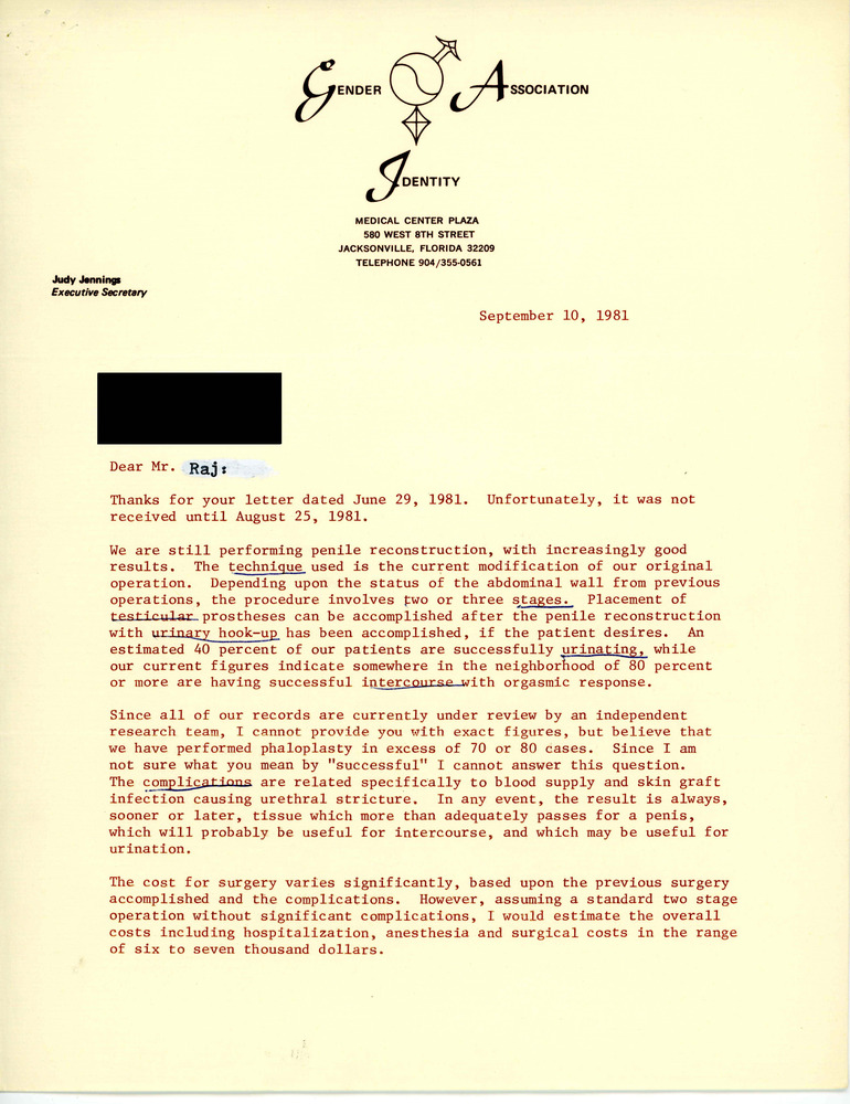 Download the full-sized PDF of Letter from Dr. Ira. M Dushoff to Rupert Raj (September 10, 1981)