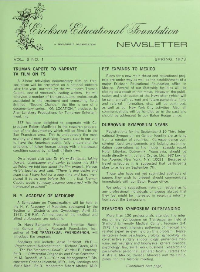 Download the full-sized image of Erickson Educational Foundation Newsletter, Vol. 6 No. 1 (Spring, 1973)