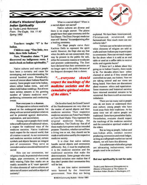 Download the full-sized image of American Indian Community House Inc. Newsletter, AICH Community Bulletin, Winter 1993, pages 9-10