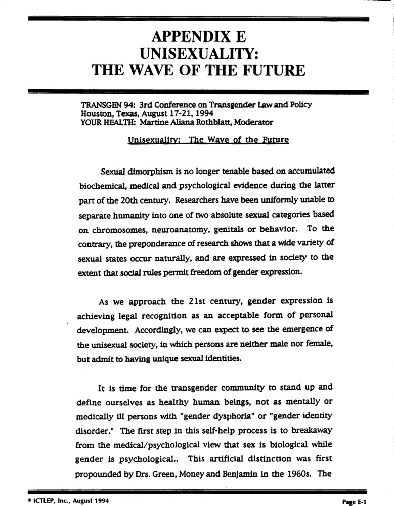 Download the full-sized PDF of Appendix E: Unisexuality: The Wave of the Future