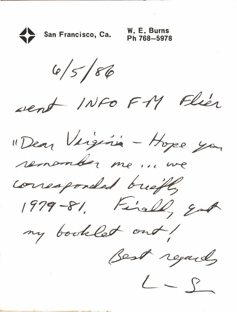 Download the full-sized PDF of Correspondence from Lou Sullivan to Virginia Prince (June 5, 1986)