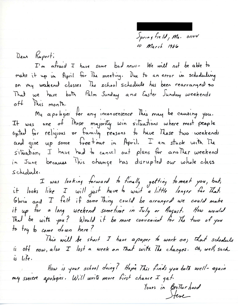 Download the full-sized PDF of Letter from Stephen E. Parent to Rupert Raj (January 20, 1986)
