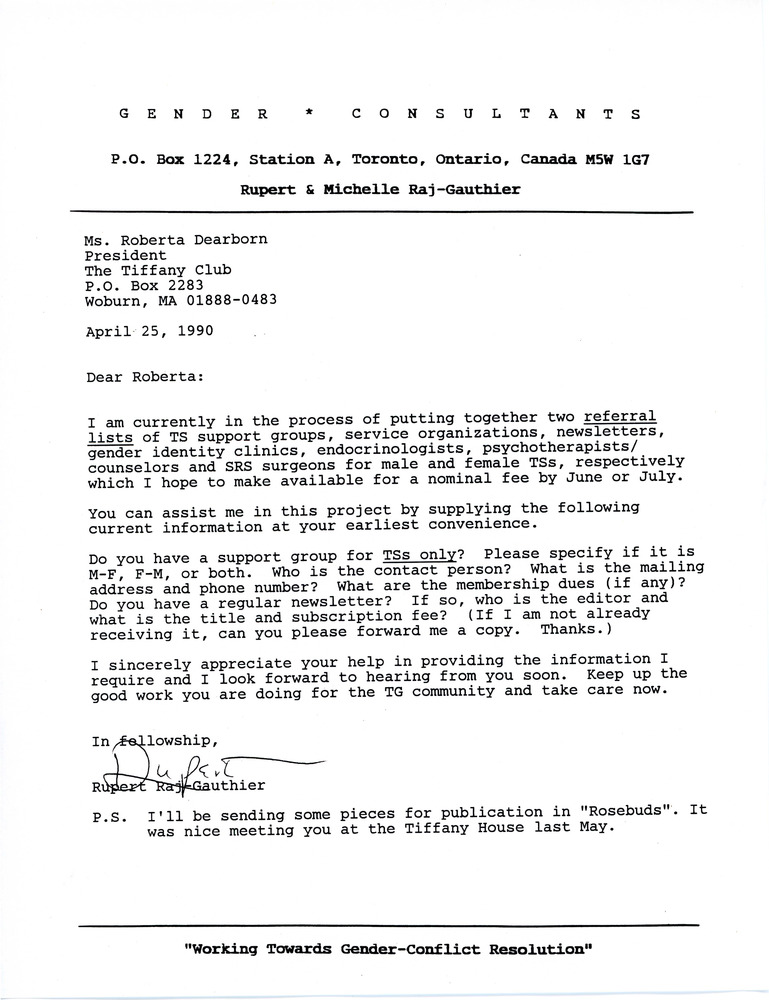 Download the full-sized PDF of Letter from Rupert Raj to Roberta Dearborn (April 25, 1990)