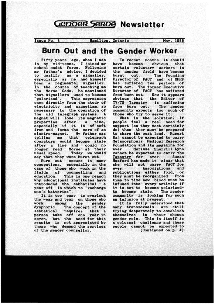 Download the full-sized PDF of GenderServe Newsletter Issue No. 4 (May 1988)