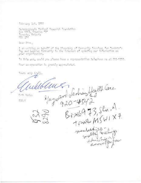Download the full-sized image of Letter from Erik Weiss to Metamorphosis (February 1, 1988)