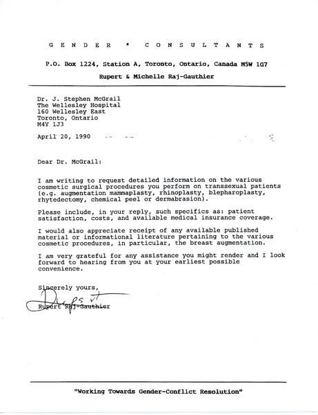 Download the full-sized image of Letter Rupert Raj to Dr. J. Stephen McGrail (April 20, 1990)
