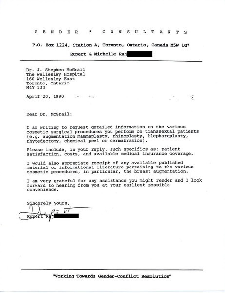 Download the full-sized image of Letter Rupert Raj to Dr. J. Stephen McGrail (April 20, 1990)