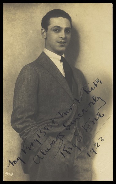 Download the full-sized image of Reg Stone wearing smart men's attire. Process print, 1923.