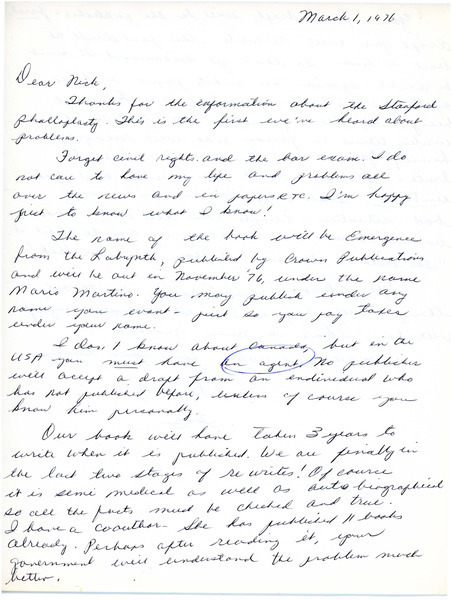 Download the full-sized image of Letter from Tony to Rupert Raj (March 1, 1976)