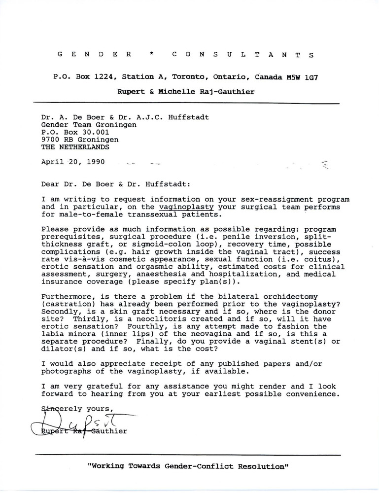 Download the full-sized PDF of Letter from Rupert Raj to Dr. A. De Boer & Dr. A.J.C. Huffstadt (April 20, 1990)
