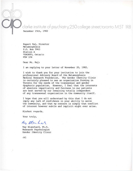 Download the full-sized image of Letter from Ray Blanchard to Rupert Raj (December 15, 1982)