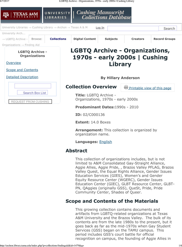 Download the full-sized PDF of LGBTQ Archive - Organizations, 1970s - early 2000s
