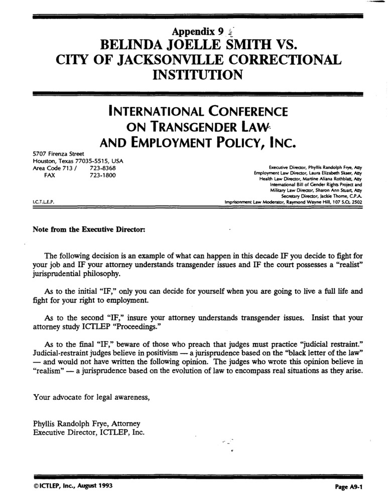 Download the full-sized PDF of Appendix 9: Belinda Joelle Smith v. City of Jacksonville Correctional Institution