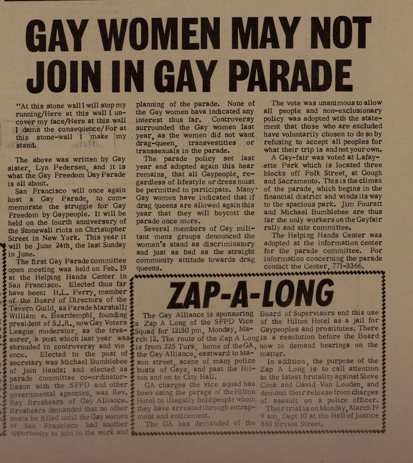 Download the full-sized PDF of Gay Women May Not Join in Gay Parade