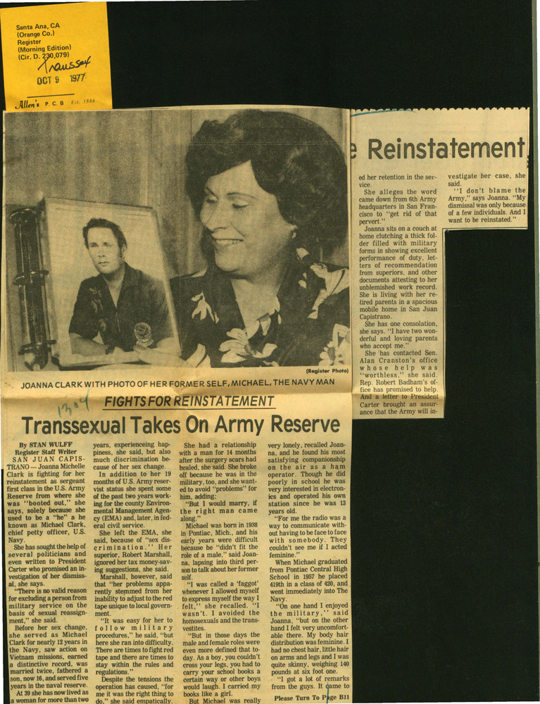 Download the full-sized PDF of Fights For Reinstatement: Transsexual Takes On Army Reserve