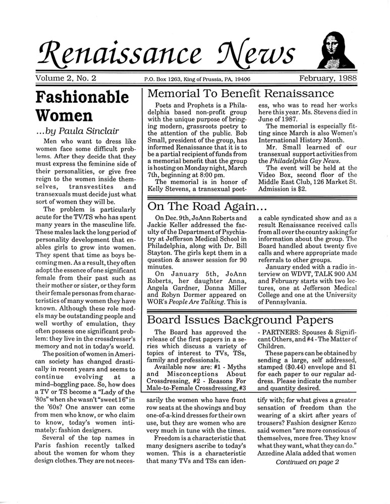 Download the full-sized PDF of Renaissance News, Vol. 2 No. 2 (February 1988)