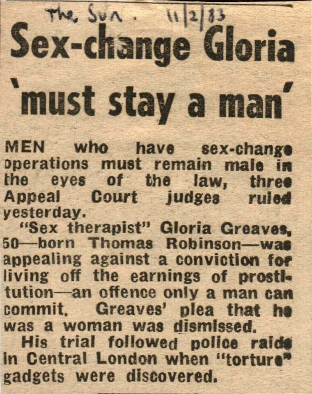 Download the full-sized PDF of Sex-change Gloria 'must stay a man'