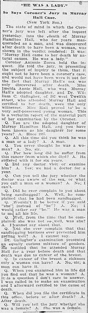 Download the full-sized PDF of "He Was a Lady" So Says Coroner's Jury in Murray Hall Case