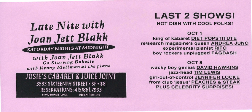Download the full-sized PDF of Flyer Advertising the Late Nite with Joan Jett Blakk show