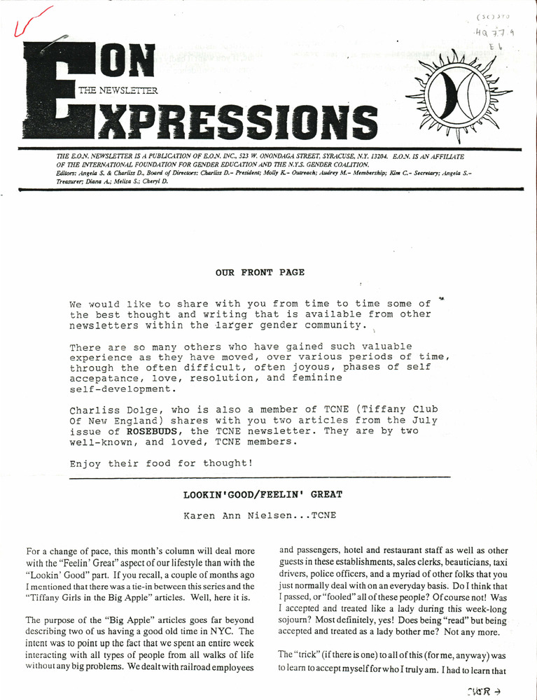 Download the full-sized PDF of Expressions: The EON Newsletter (August, 1991)
